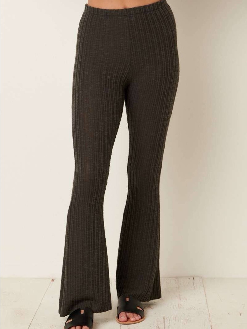 Ribbed Flare Knit Pants in Dark Grey